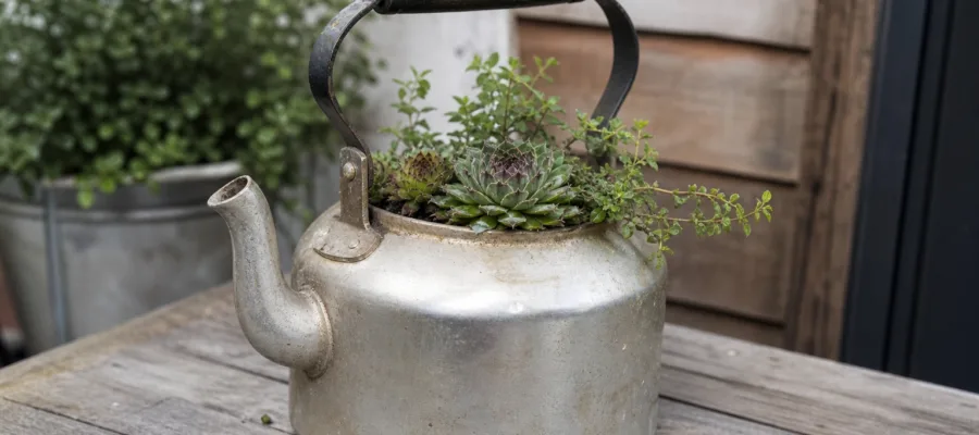 Alten Wasserkocher als Pflanzgefaess oder Dekoration kreativ upcyclen